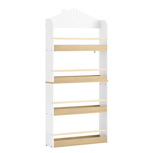 SoBuy Kids Bookshelf 5-Tier Wall-Mounted Bookcase, White & Natural Wood, 23.6x5.9x51.3 in, 8.75 kg - KMB121-WN
