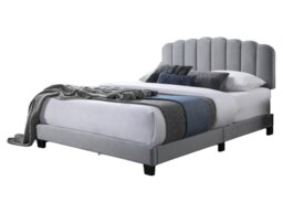 4ft6 Double Grey Velvet Fabric Upholstered Bed Frame,Fan Grey Double