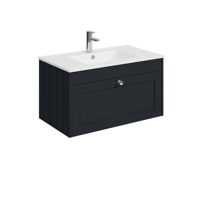 Balterley Wall Hung 1 Drawer Unit with Minimalist Basin 1 Tap Hole Grey 431 x 800 x 453mm