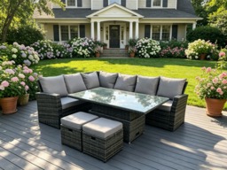 Fimous High Back Rattan Garden Furniture Corner Sofa Sets Adjustable Rising Table Dark Mixed Grey 8 seater left corner
