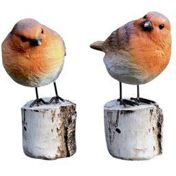 Set of two Robins on Logs Home Or Garden Decoration