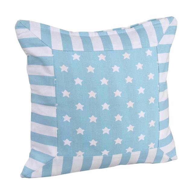 Homescapes Cotton Blue Stripe Border and Stars Cushion Cover - 60 x 60 cm Blue Blue 60 x 60 cm
