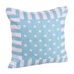 Homescapes Cotton Blue Stripe Border and Stars Cushion Cover - 60 x 60 cm Blue Blue 60 x 60 cm