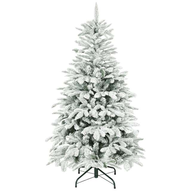 HOMCOM 5 ft Artificial Flocked Christmas Tree with 717 Branches, Hinged Xmas Tree with Foldable Metal Stand, Easy Assembly for Home Office Decor Green Green
