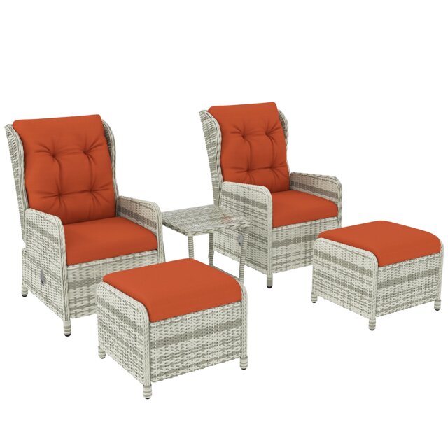 Outsunny Recliner Rattan Garden Furniture w/ Two-tier Table, Orange Orange Orange 1