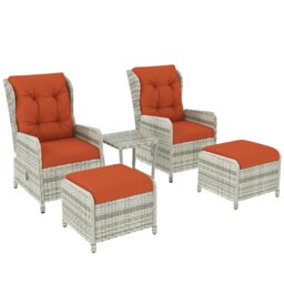 Outsunny Recliner Rattan Garden Furniture w/ Two-tier Table, Orange Orange Orange 1