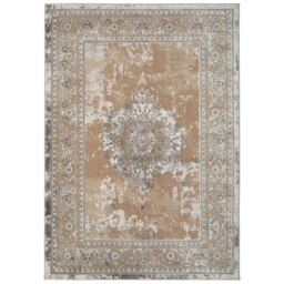 KUKOON Warm Beige Distressed Traditional Medallion Bordered Rug 160cm x 230cm Cream