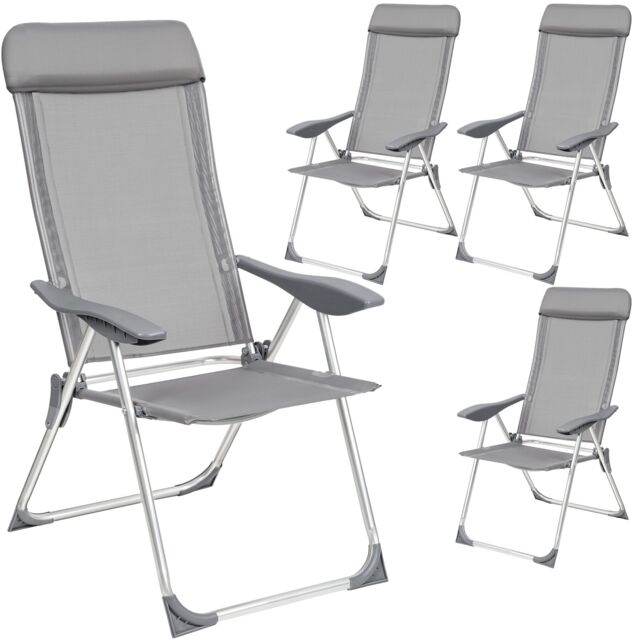 4 Folding Aluminum Garden Chairs with Headrests Grey grey 4