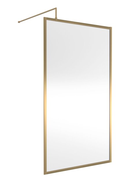 Balterley Toughened Safety Glass Wetroom Screen with Support Bar Copper Brushed Brass