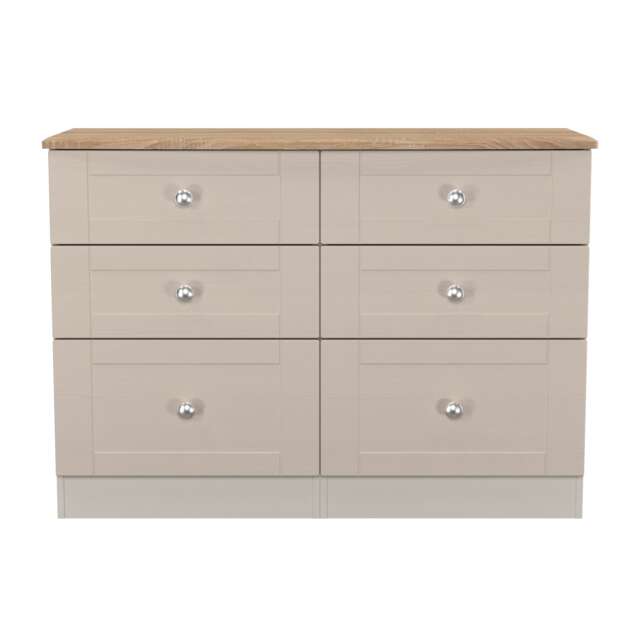 Cumbria 6 Drawer Wide Chest of Drawers in Kashmir Ash & Bardolino Oak (Ready Assembled) Cream Kashmir Ash & Bardolino Oak