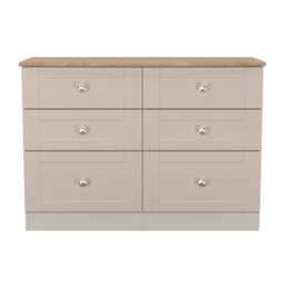 Cumbria 6 Drawer Wide Chest of Drawers in Kashmir Ash & Bardolino Oak (Ready Assembled) Cream Kashmir Ash & Bardolino Oak