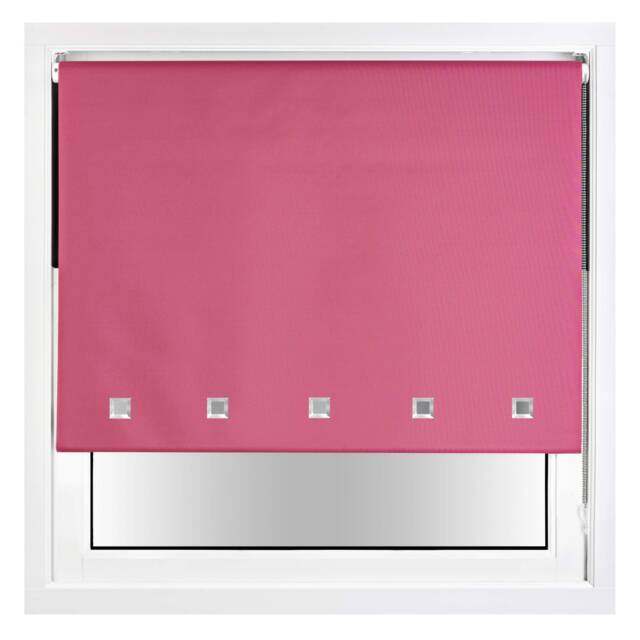 FURNISHED Blackout Roller Blind with Square Eyelets and Metal Fittings Easy Fit Window Shade Pink Fuchsia (W) 215cm x (L) 165cm