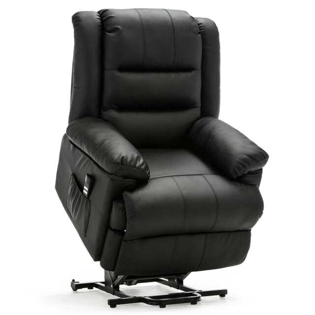 Loxley Dual Motor Electric Rise Recliner Bonded Leather Lift Chair (Black)