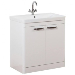 Bathroom 2-Door Floor Standing Vanity Unit with Basin 800mm Wide White 1 Tap Hole - White Gloss - Brassware Not Included White White 1