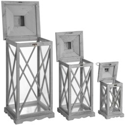 Hill Interiors Wooden Traditional Cross Section Candle Lanterns (Set Of 3) - Grey - One Size
