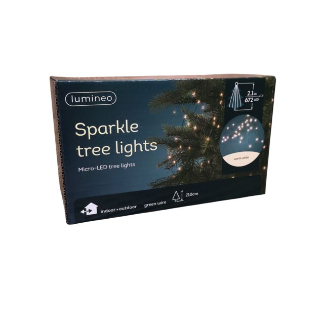 672 LED 2.1m Lumineo Sparkle Indoor Outdoor Christmas Tree Waterfall Lights Green Wire with Tree Loop in Warm White