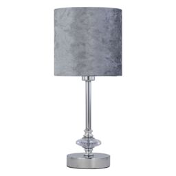 Chrome Jewelled Table Lamp with Grey Crushed Velvet Shade Chrome Grey Medium 1