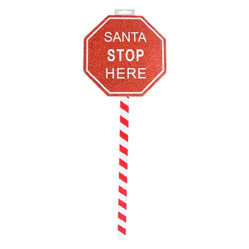 Santa Stop Here Glitter Wooden Christmas Decorative Stake Sign