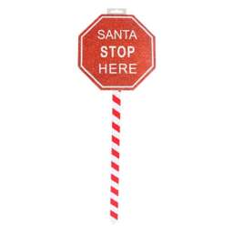Santa Stop Here Glitter Wooden Christmas Decorative Stake Sign