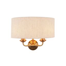 Highclere Wall Lamp with Shade Vintage Brass, Natural Linen, 2x E14