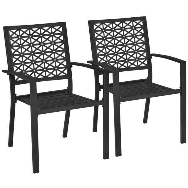 Yaheetech Set of 2 Outdoor Patio Dining Chairs with Armrests-Black Black Black One Size