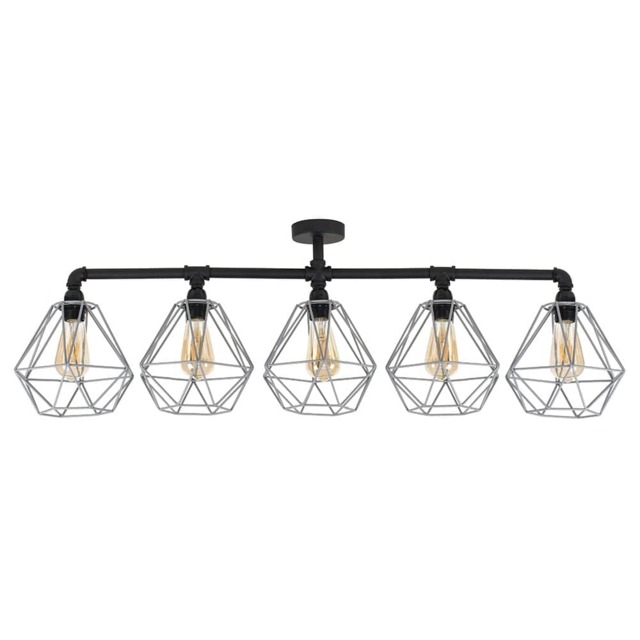 ValueLights Luiggi 5 Way Black Ceiling Bar Diablo Grey Wire Shades and Bulbs