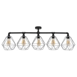 ValueLights Luiggi 5 Way Black Ceiling Bar Diablo Grey Wire Shades and Bulbs