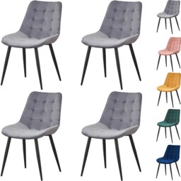 Set of 4 Velvet Dining chair lounge chair Pink, Green , Grey and Yellow with metal legs R1 Grey One Size