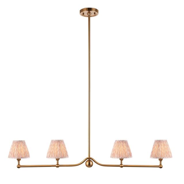 Santiago Brushed Aged Brass Plate Pendant Light with Peachy Keen Fabric Leaf Shade 16cm 4x B22