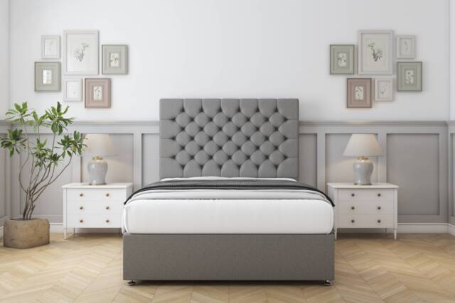 "Sloomy Mayfair Pewter Dumfries Divan Bed With Mattress 2 Drawers Same Side With 26"" Strutted Headboard 3' Single Grey Pewter Single 1"