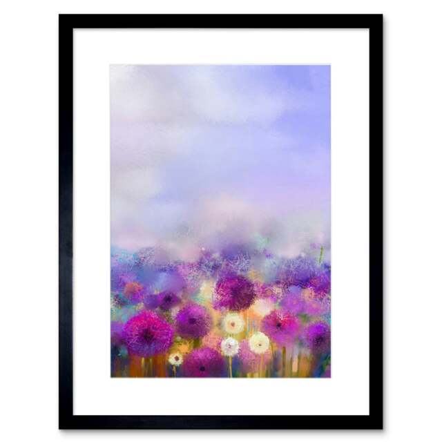 "Blooming Onion Flower Field Abstract Floral 9x7"" Black Framed Wall Art Print"