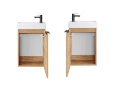 Bathroom Vanity Unit and Basin 400mm Small Sink and Vanity Cloakroom Wall Hung Cabinet Oak Finish Slimline Narrow Avir