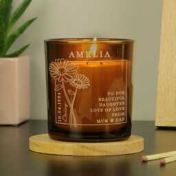 Personalised April Birth Flower Amber Glass Candle Brown