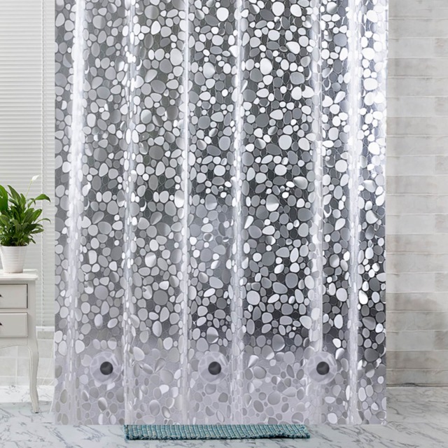 PEVA Transparent Waterproof Shower Curtain with 12 Hooks - 180x200cm