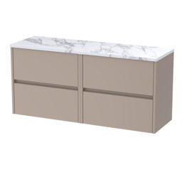 Balterley Chartley Contemporary Wall Hung 4 Drawer Vanity Unit with Carrera Marble Laminate Worktop, 1200mm, Taupe