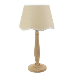 ValueLights Victoria Light Wood Table Lamp Scallop White Trim Shade
