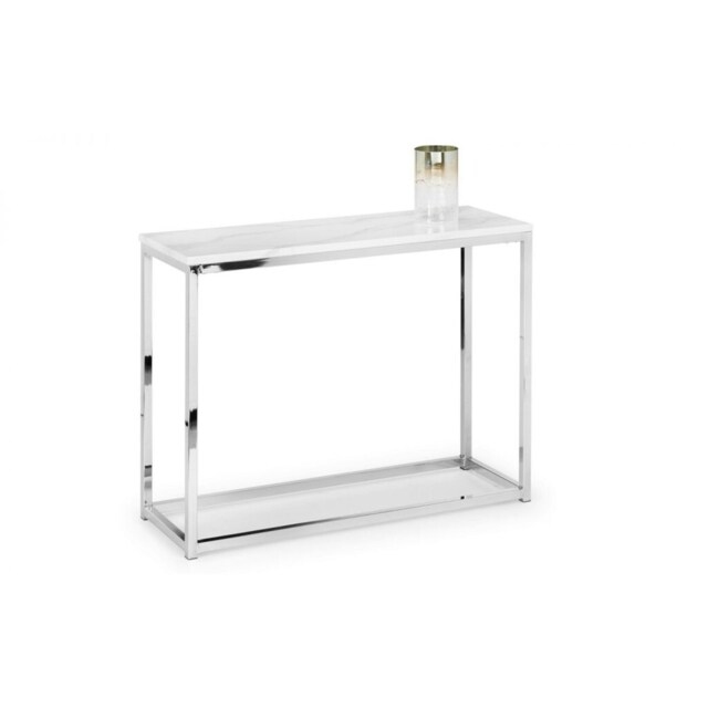 White Marble Top Console Table with Silver Framing White White