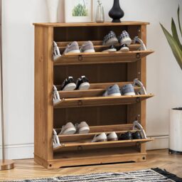 Mercers Furniture Corona 3 Shelf Shoe Rack Chest Solid Wood Mexican Pine Antique Wax Wooden Hallway Storage