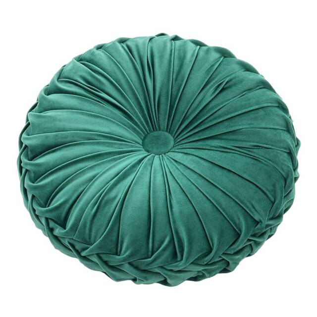 Living and Home Round Pleated Pumpkin Velvet Cushion, Green, 45cm Green
