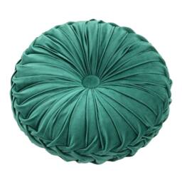 Living and Home Round Pleated Pumpkin Velvet Cushion, Green, 45cm Green