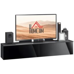 HOMCOM 160cm High Gloss Floating TV Unit Stand for TVs up to 70 , Wall Mounted TV Cabinet with Storage Cupboards, Grey and Black