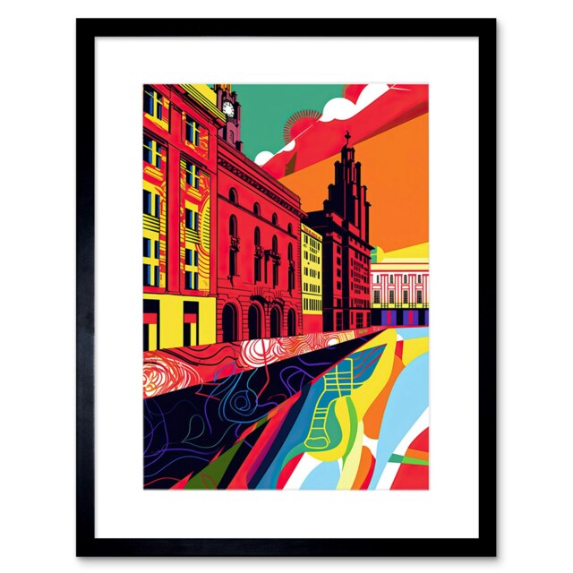 "Royal Albert Dock Liverpool Waterfront Pop 9x7"" Black Framed Wall Art Print"