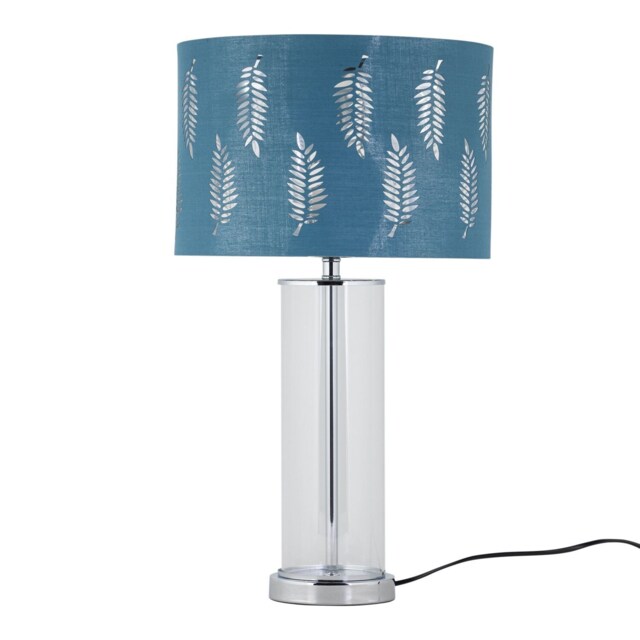 Aura - Chrome Table Lamp with Teal Fern Cut Out Silver Inner Shade Chrome Green Large 1