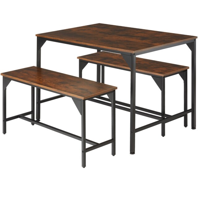 Dining Table Set Bolton - 3-piece, 2 benches Brown Industrial wood dark, rustic 1