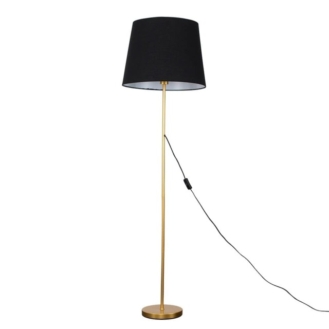 ValueLights Charlie Gold Floor Lamp Black Taper Shade and Bulb