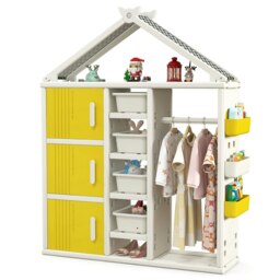 COSTWAY Storage Closet Children Dresser Armoire Closet-Yellow Yellow