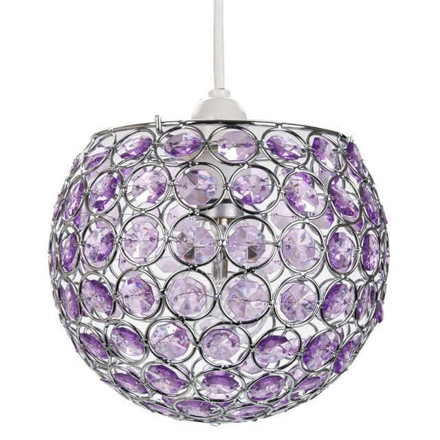 Modern Round Globe Easy Fit Pendant Shade with Small Purple Acrylic Bead Jewels Purple Purple 1