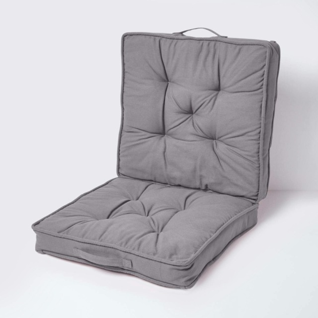 "Homescapes Charcoal Grey Cotton Travel Support Booster Cushion Grey Charcoal Grey 50cm x 50cm (20"" x 20""), Seat and back cushion 10 cm deep"