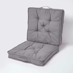 "Homescapes Charcoal Grey Cotton Travel Support Booster Cushion Grey Charcoal Grey 50cm x 50cm (20"" x 20""), Seat and back cushion 10 cm deep"
