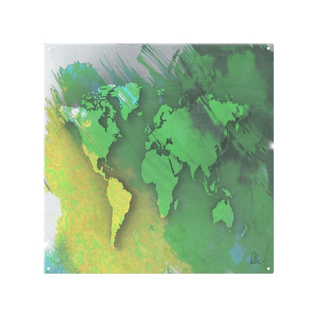 World Map Yellow And Green Splash Back White